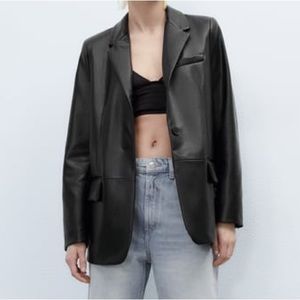 Zara black vegan leather blazer size small